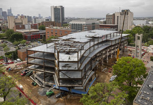 an aerial view of the construction of Paley Hall