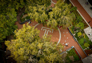 an aerial view of Founders Garden on temples main campus