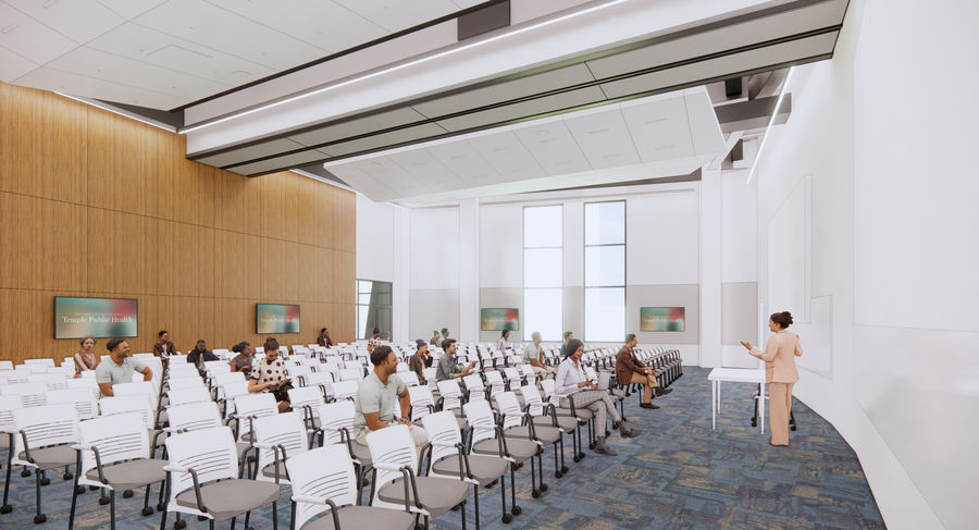 Subdividable teaching space will allow for 230-person lectures or up to four simultaneous classrooms.