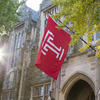 A Temple flag flies on the front of Sullivan Hall