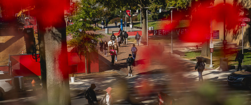Students walk along Temple University's Main Campus