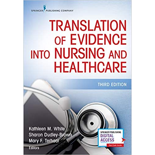 textbook with title "Translation of Evidence into Nursing and Healthcare"