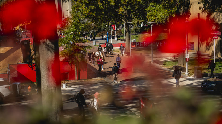 Students walk along Temple University's Main Campus