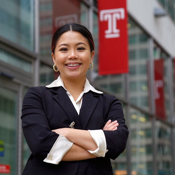 Gao Ly Vang standing in front of Temple Center City campus